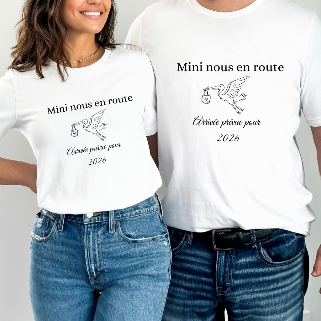 Tshirt pour annonce grossesse en couple cigogne 2- vendu à l'unité