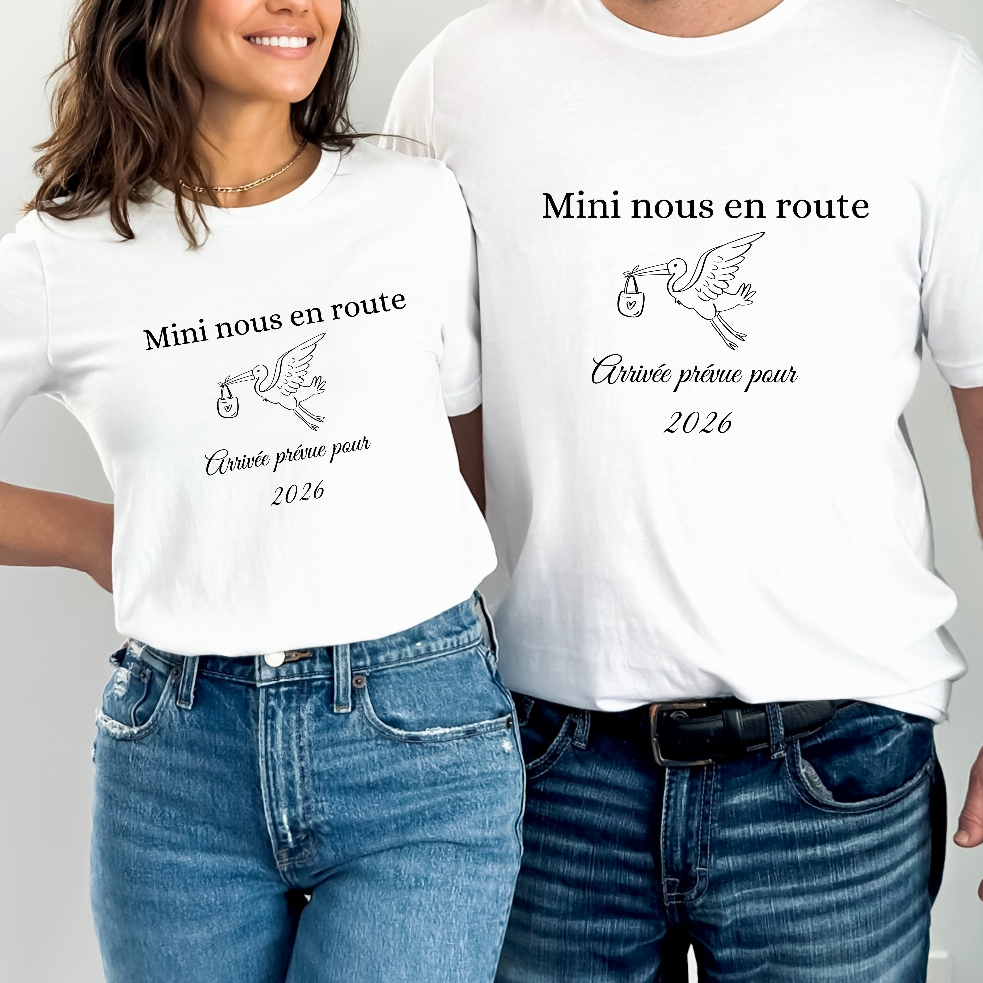Tshirt pour annonce grossesse en couple cigogne 2- vendu à l'unité