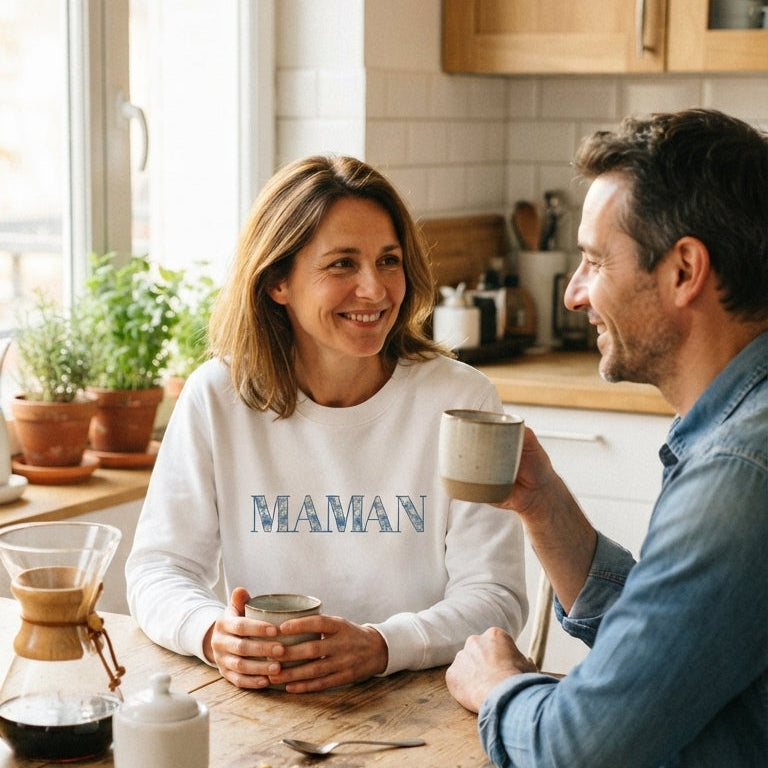 pull blanc et bleu pour maman